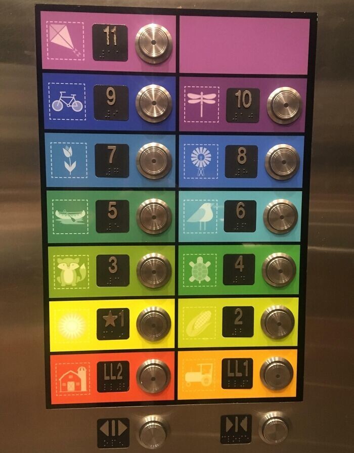 18. Цветные кнопки с иконками в лифте детской больницы