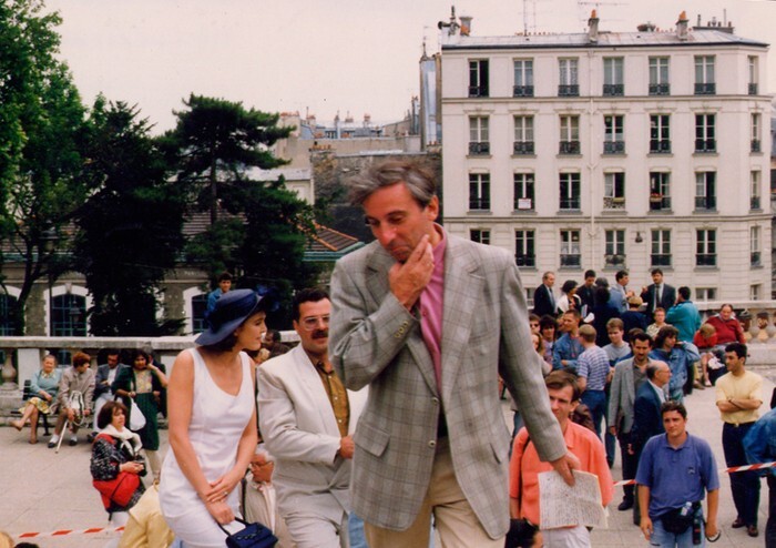 Режиссёр Юрий Мамин, актеры Аньес Сораль и Андрей Ургант на съёмках фильма «Окно в Париж», 1993 год.