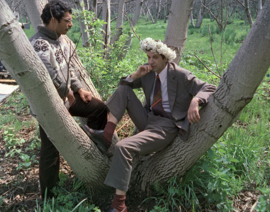 Георгий Бурков с режиссером Кареном Шахназаровым на съемках фильма «Добряки», 1979 год