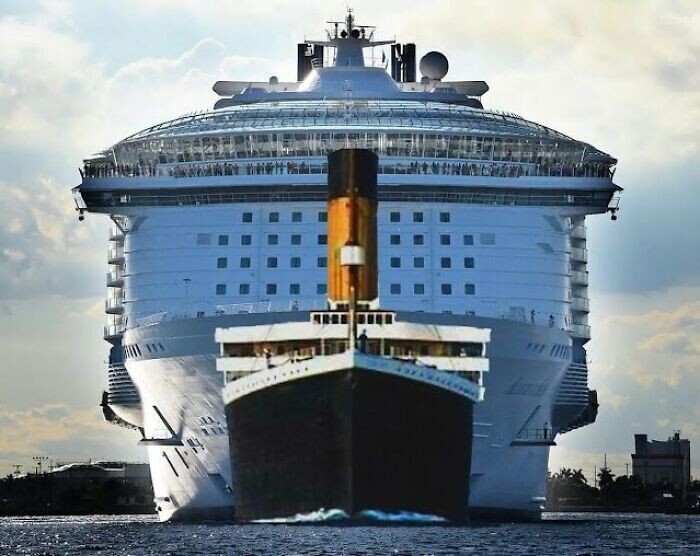 19. Сравнение размеров "Титаника" и современного круизного лайнера