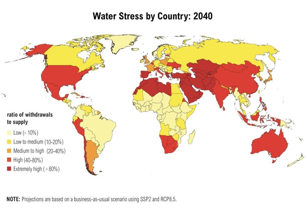 27. Прогнозируемый уровень водного стресса в 2040 году