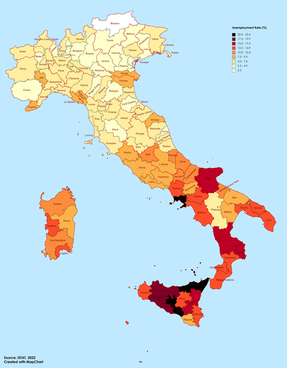 13. Уровень безработицы в провинциях Италии