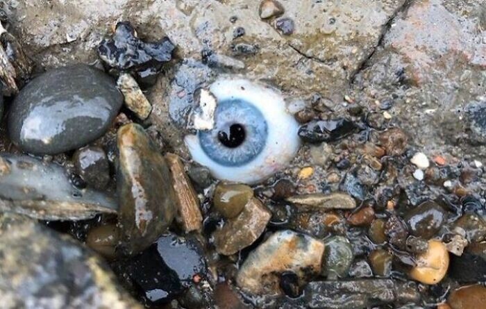 3. Стеклянный глаз в камне на пляже