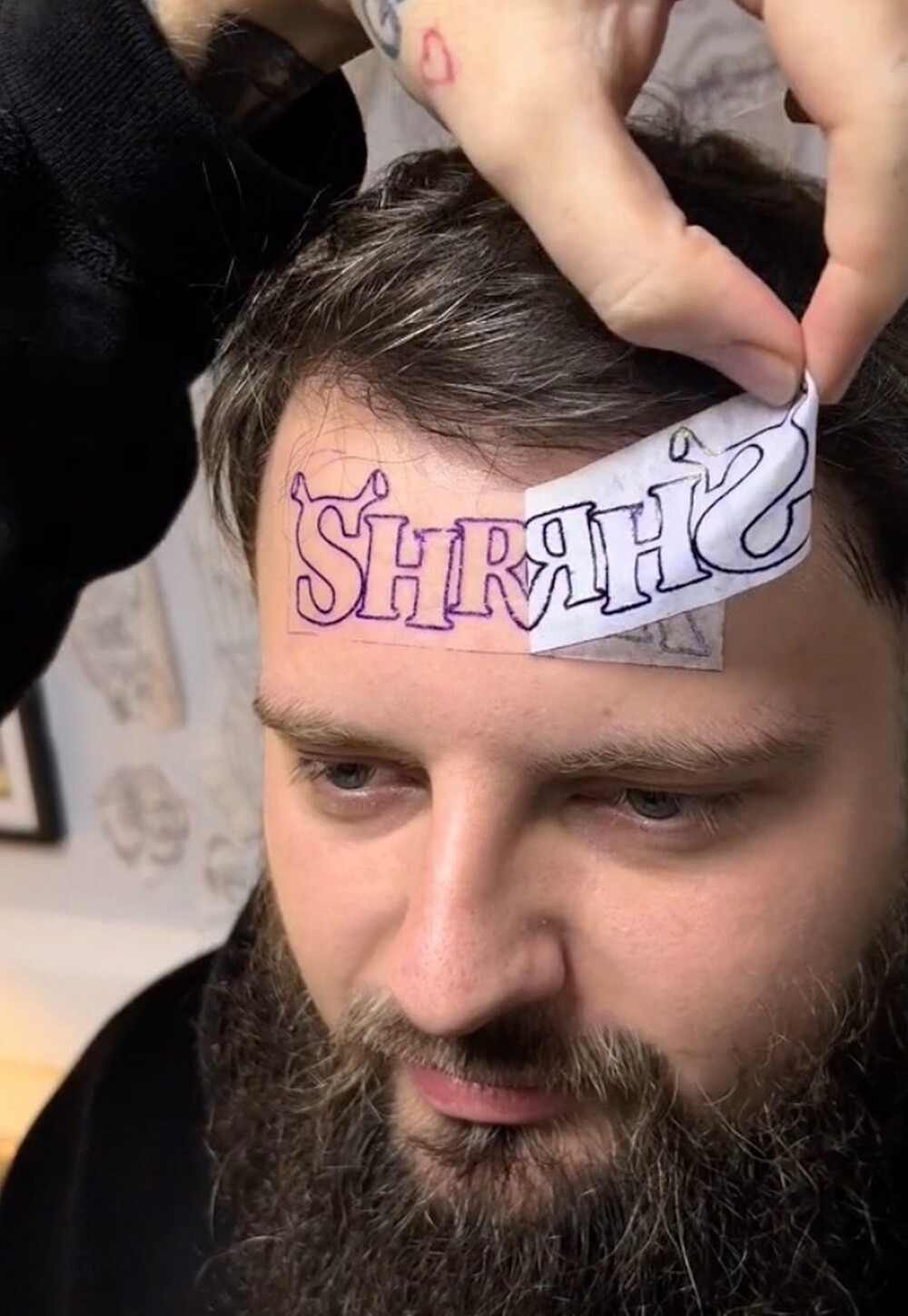Настоящий киноман: парень сделал татуировку «Шрэк» на лбу