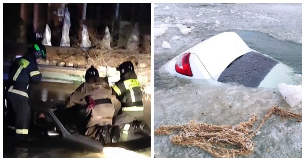 Спасение 100-килограммовой сибирячки из ушедшей под лёд машины попало на видео