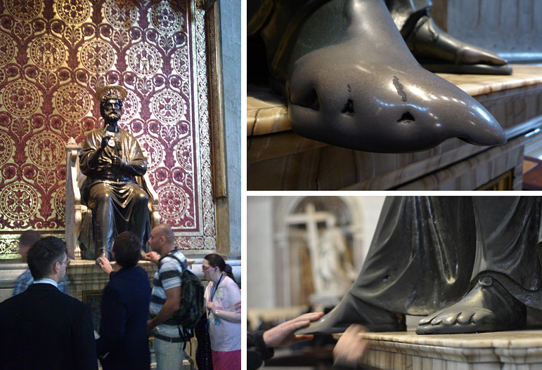 9. Внутри собора Святого Петра в Ватикане паломники на протяжении веков прикасались к ногам этой статуи