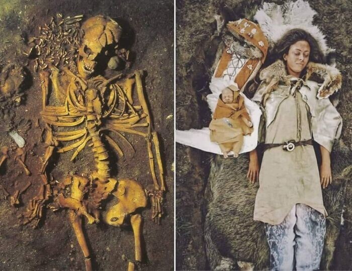3. Захоронение молодой женщины (около 20 лет на момент смерти) и ее новорожденного ребенка из Ведбека (Дания) возрастом 7000-6000 лет, и его реконструкция