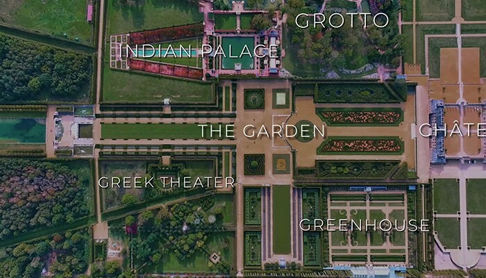 Здесь есть замок, индийский дворец, грот, огромные зелёные сады, греческий театр и оранжерея