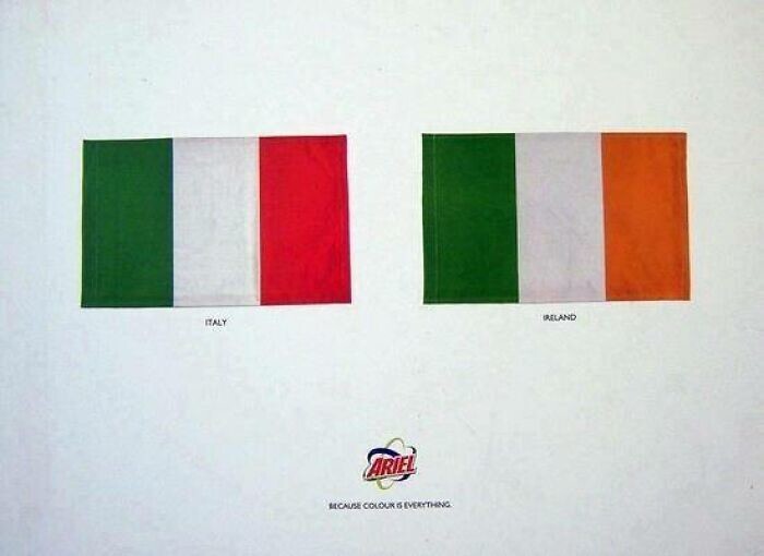21. Реклама стирального порошка: Италия или Ирландия? Цвет решает всё