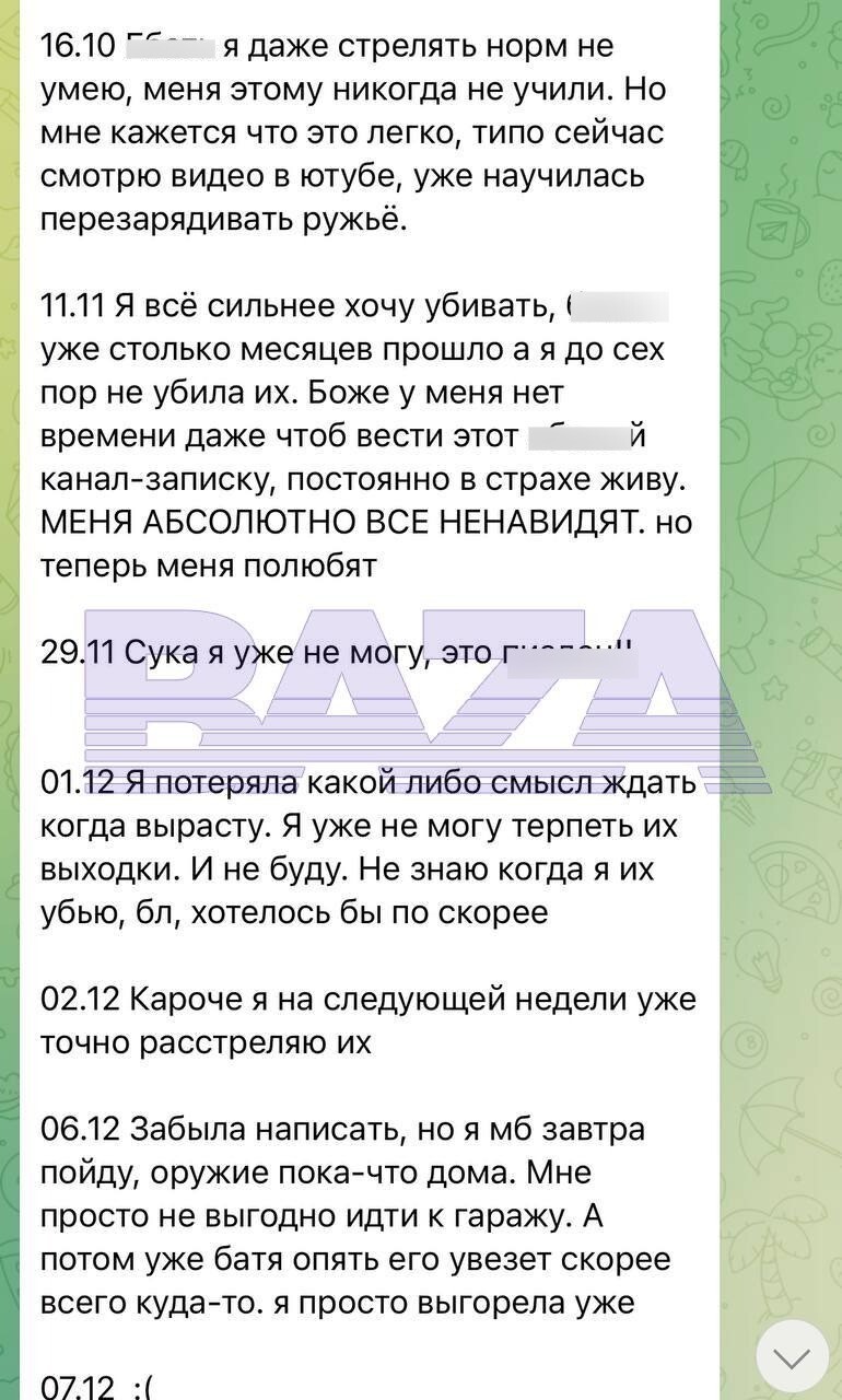 "Если вы это читаете, значит, я уже сдохла": в соцсетях опубликовали дневник Алины, которая расстреляла одноклассников в Брянске
