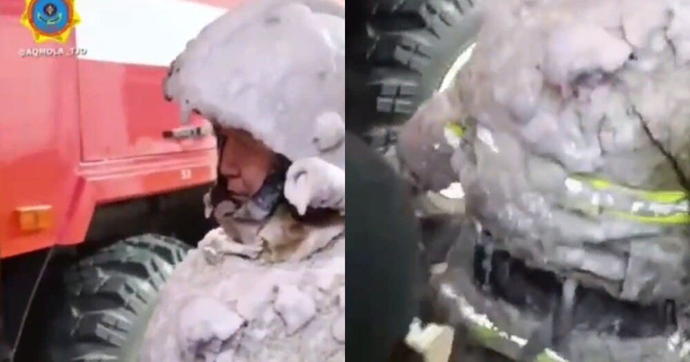 Лед с формы отбивали молотком: казахстанский спасатель обледенел после выезда на пожар
