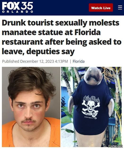 Во Флориде посетитель ресторана напился и изнасиловал статую ламантина, устан...