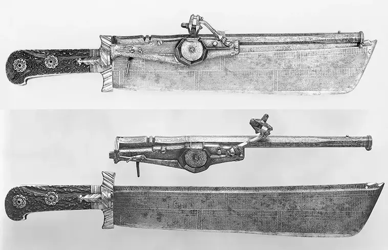 2. Немецкий охотничий тесак с пистолетом и календарём (1528 год)