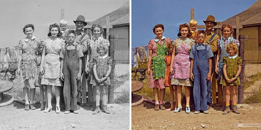 33. Заемщик FSA (Администрация по защите фермерских хозяйств) и его семеро детей, Ларедо, штат Монтана, август 1941 года