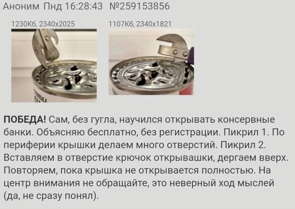 15. Мало того, что буквально изнасиловал открывашкой банку, так ещё и русский язык своим "пикрилом" испоганил