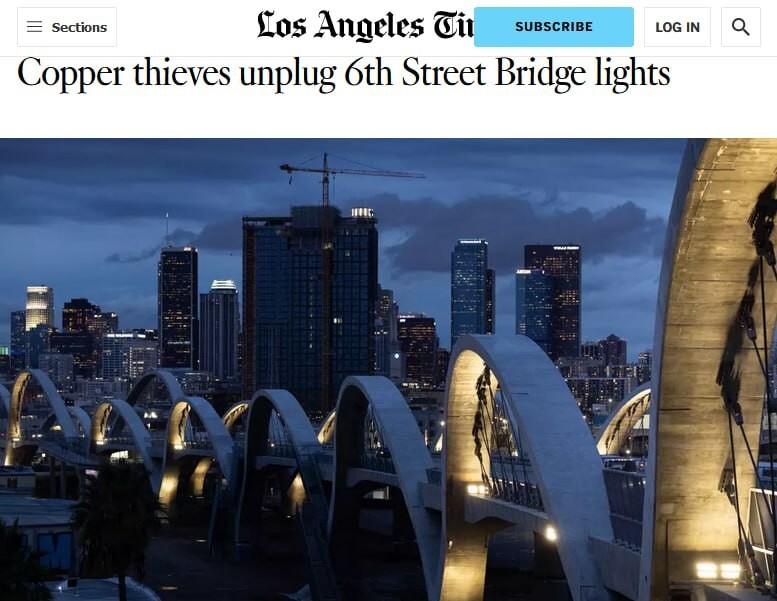 В США мост "Лента света" лишился подсветки из-за любителей цветмета