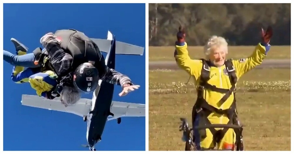 100-летняя бабуля из США отпраздновала юбилей прыжком с парашютом