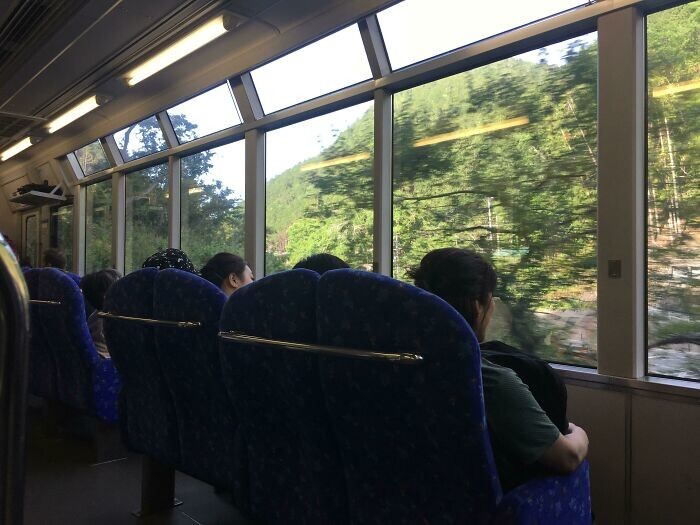 18. Сиденья в поезде в Японии обращены наружу, чтобы вы могли любоваться пейзажами