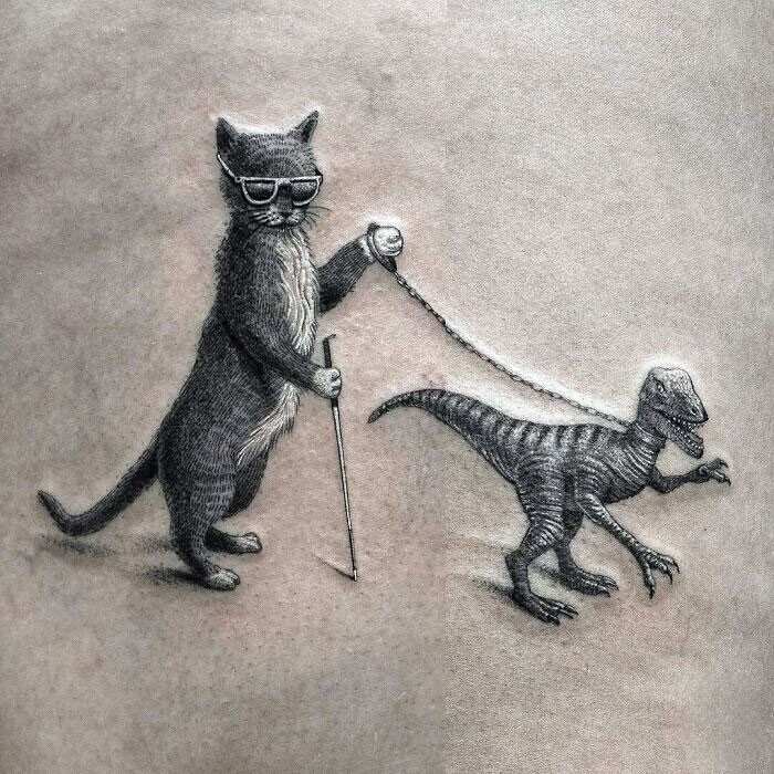 3. Незрячий кот с динозавром-поводырём 