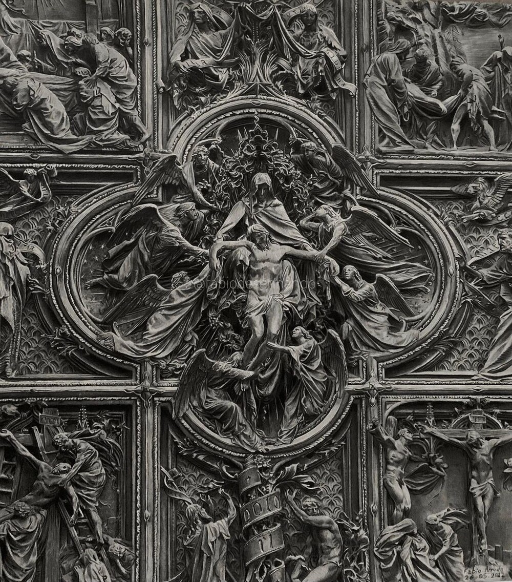 3. Дверь Миланского собора, рисунок карандашом, 16×16 дюймов