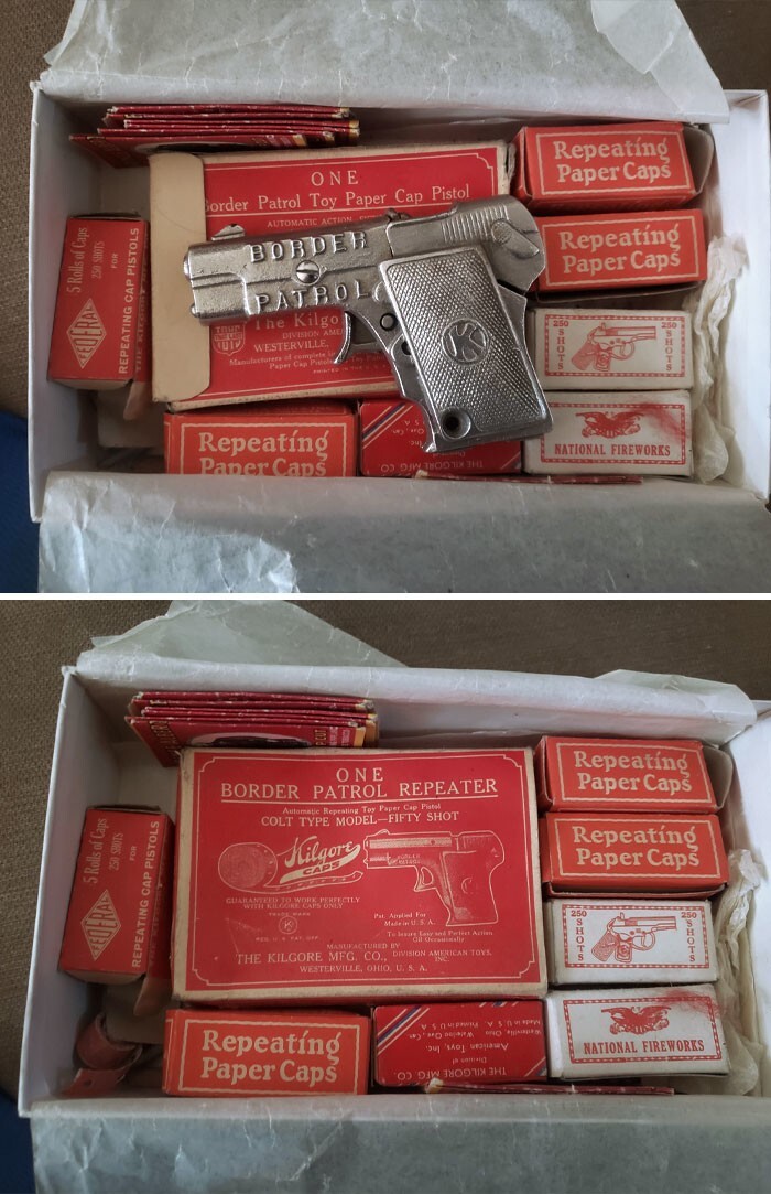 22. Пистолет Kilgore Cap Gun 1935 года с оригинальной коробкой, найденный на чердаке дома 1920 года