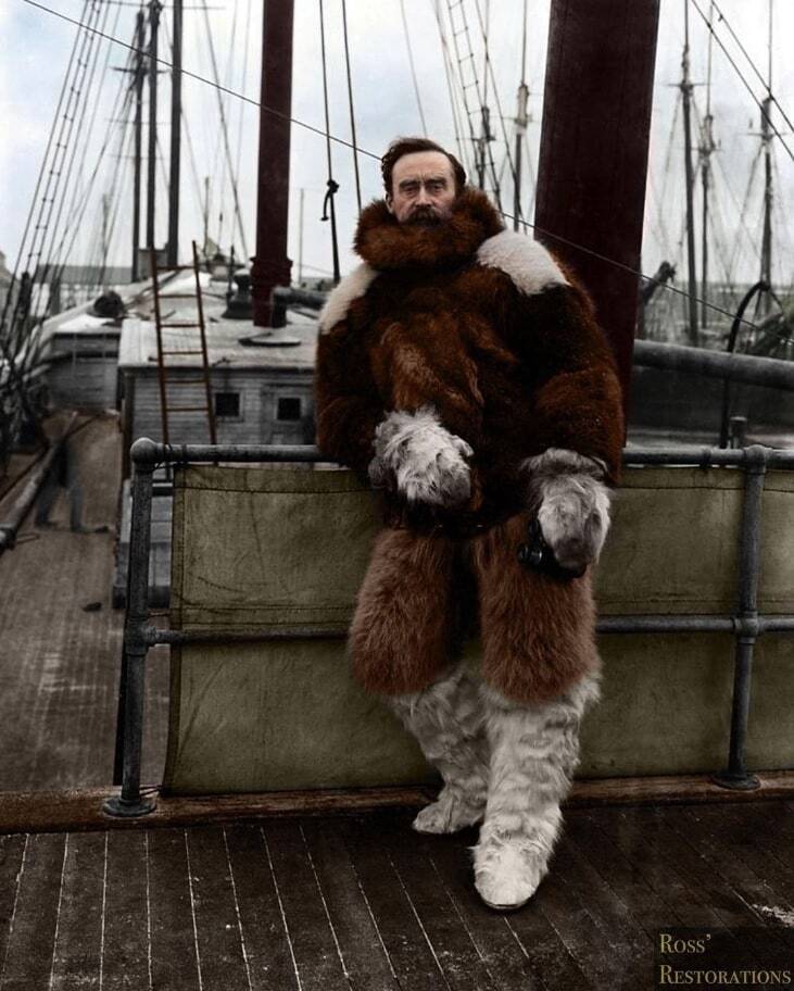 Американский исследователь Роберт Пири перед отплытием на Северный полюс в 1908 году