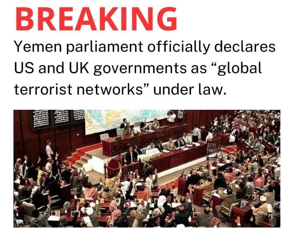 Парламент Йемена принял закон официально объявляющий правительства США и Британии "глобальными террористическими организациями"
