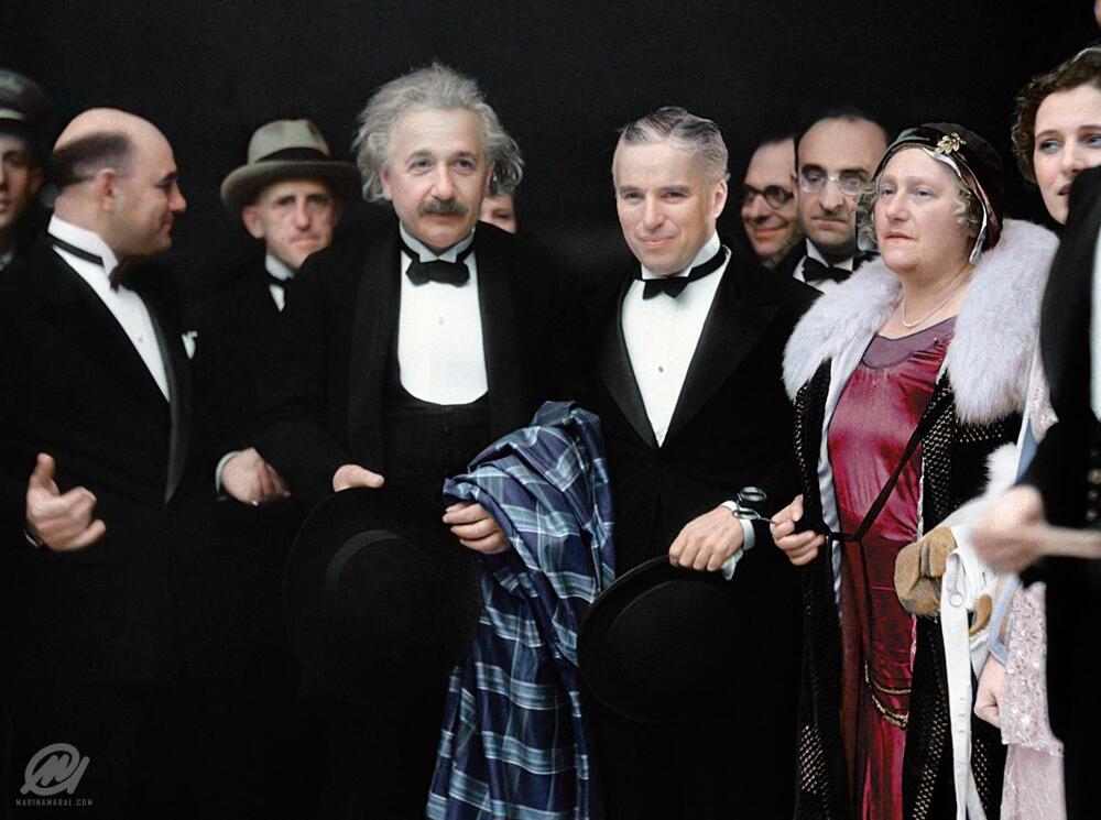 Альберт Эйнштейн и Чарли Чаплин на премьере фильма «Огни большого города», 2 февраля 1931 года