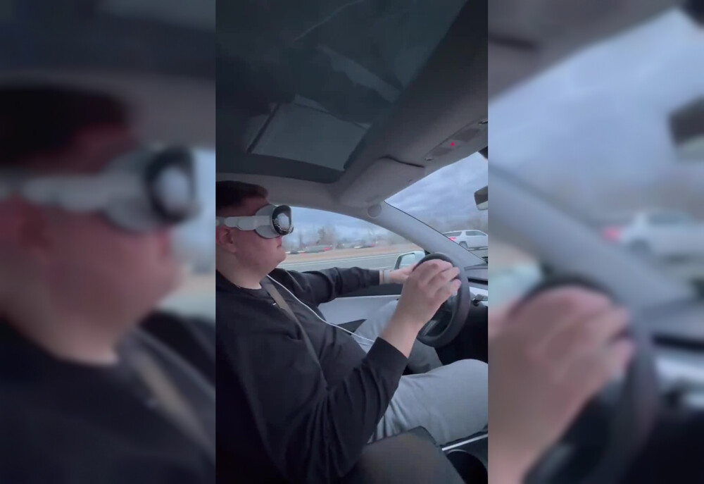 В США парень тестировал Vision Pro прямо за рулём Tesla