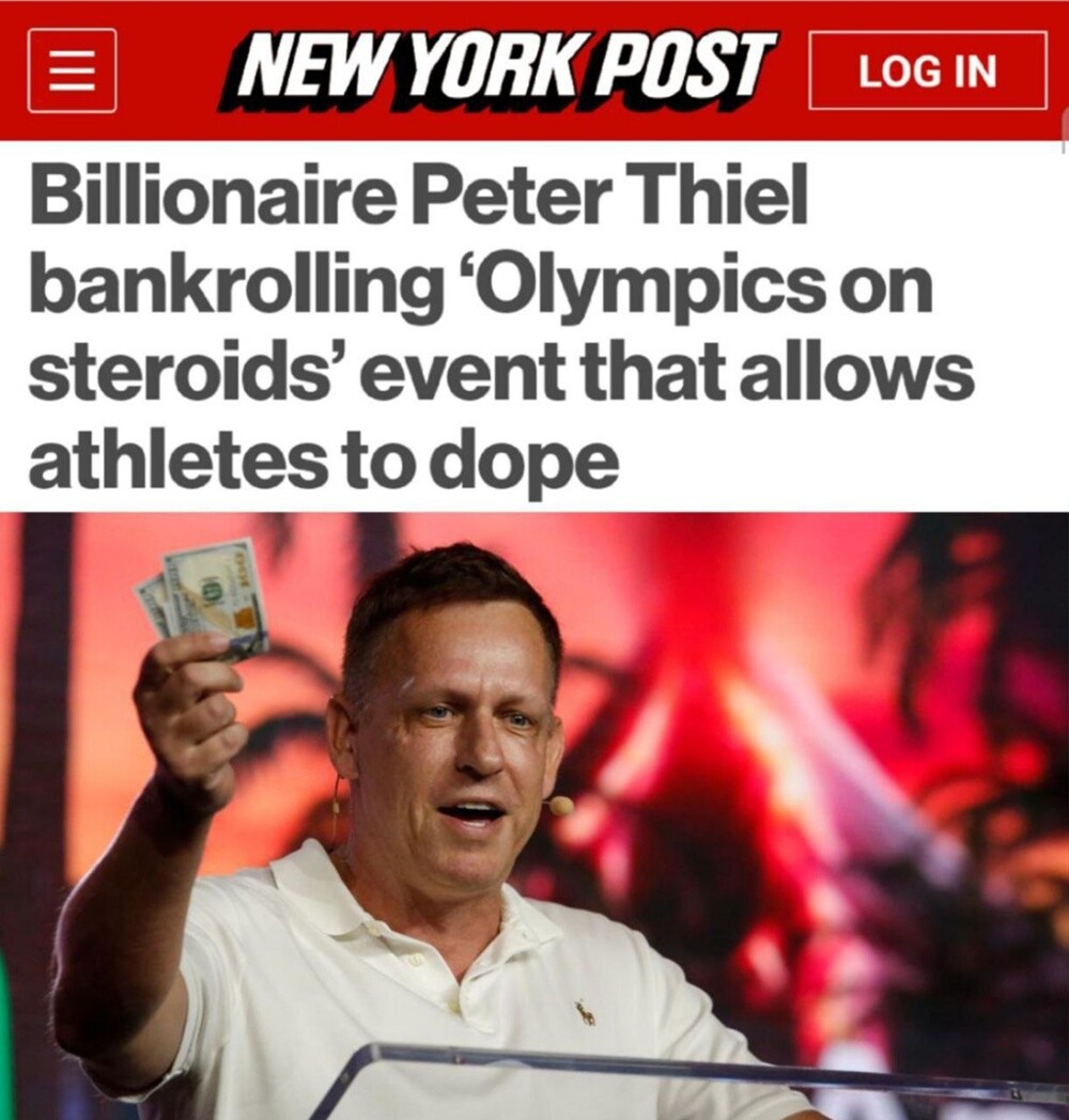  «Олимпийским играм на стероидах» быть! Американский бизнесмен Питер Тиль заявил, что профинансирует соревнования, на которых спортсменам будет разрешен любой допинг.
