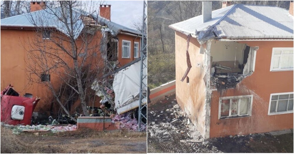 В Турции два грузовика протаранили второй этаж частного дома