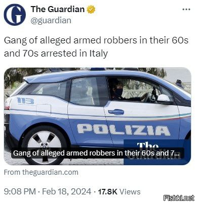 В Италии полиция накрыла банду вооруженных грабителей-пенсионеров
