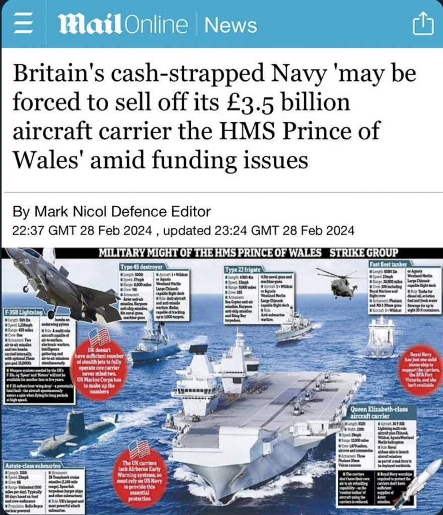 Британский флот собирается продать авианосец из-за нехватки средств