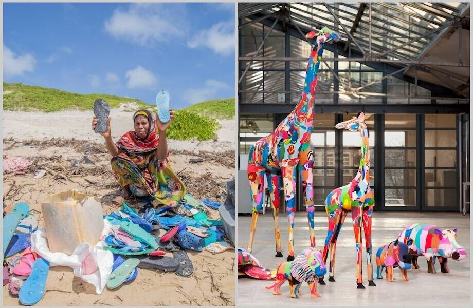 14 фото о том, как в Кении из старых шлепок, выброшенных в море, делают скульптуры