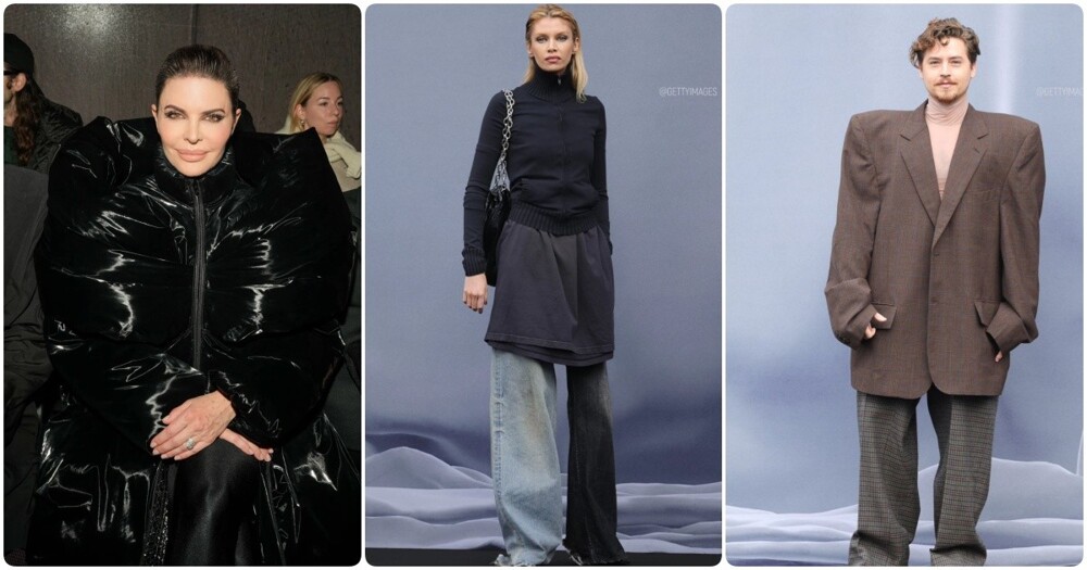 Грязные штаны и куртки размером с дом: в чем пришли знаменитости на показ модного дома Balenciaga