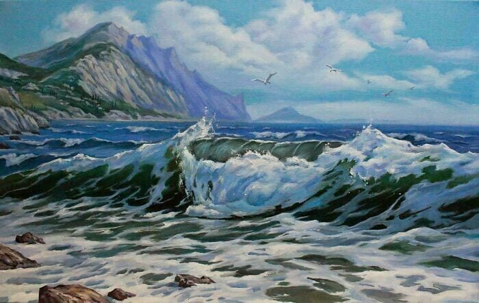 5. «Большая волна. Моя картина маслом на холсте»