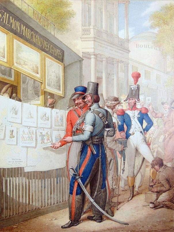 1814 год, Париж. Русские солдаты читают сводки военкоров в "Телеграме". 210 лет назад, в марте 1814 г., Русская армия взяла Париж
