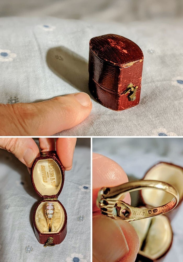2. "Мой прадед по отцовской линии сделал предложение моей прабабушке с этим кольцом. Оно досталось мне в наследство после смерти моей бабушки в 1990 году"