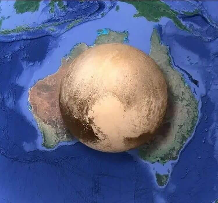 2. Размер Плутона по сравнению с Австралией