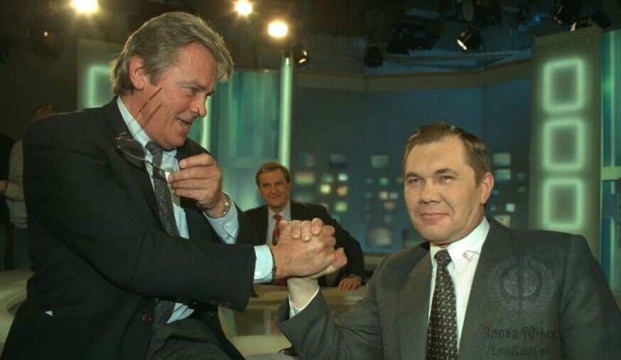 Александр Лебедь и Ален Делон, в студии канала France 2, 1997 год