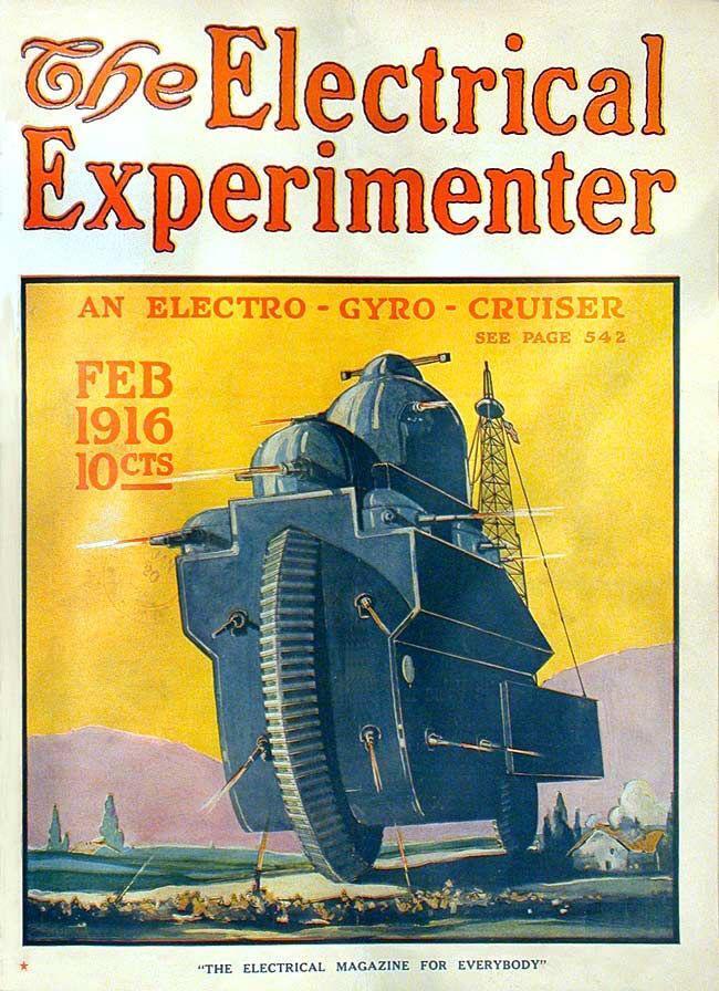 Пугающий рисунок футуристичной военной машины в журнале 1916 года