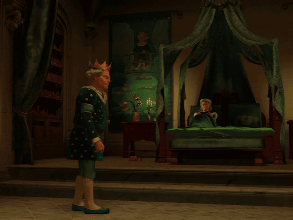 В «Шреке 2» королевская спальня украшена гобеленом с изображением пруда с лилиями