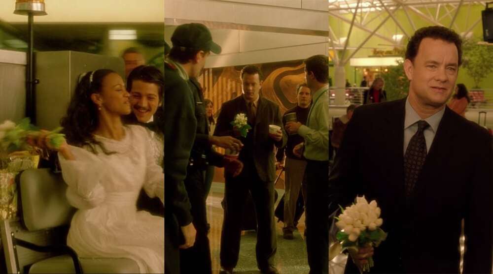 В «Терминале» герой Хэнкса ловит букет, брошенный Долорес на свадьбе. Позже он встречается с Амелией с тем же букетом