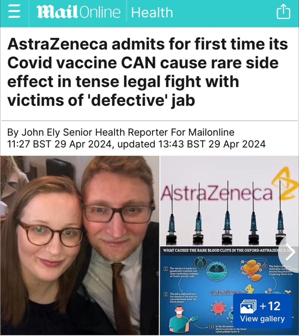 AstraZeneca в суде признала, что их вакцина от короны вызывала смертельную побочку