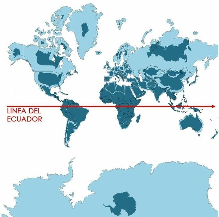11. Голубым обозначена карта мира, какой мы её знаем. Тёмным цветом показан реальный размер каждой страны