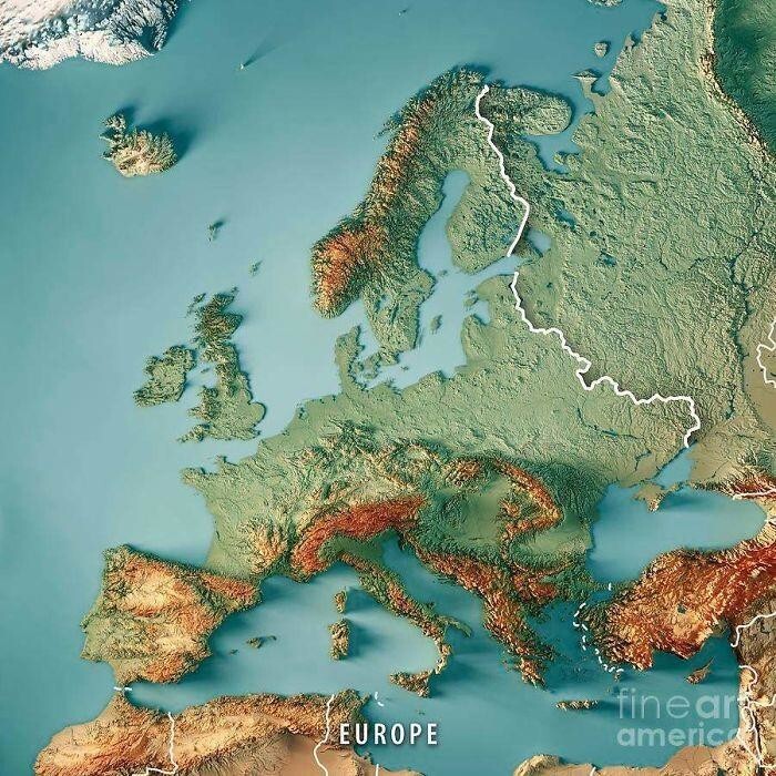 20. Карта Европы с 3D рельефом