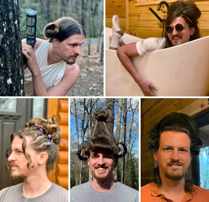 6. "Моя подруга-стилист каждый день делает своему мужу причёски в разных стилях"