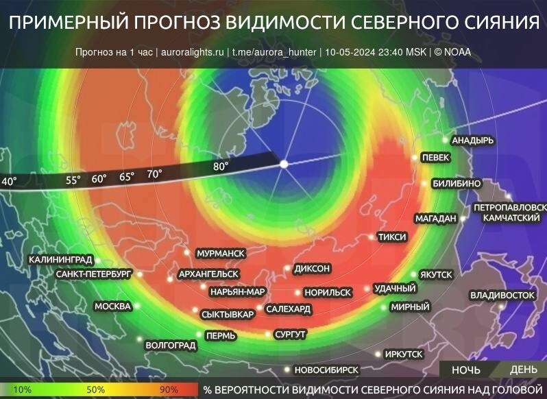 Северное сияние окутало практически всю Россию