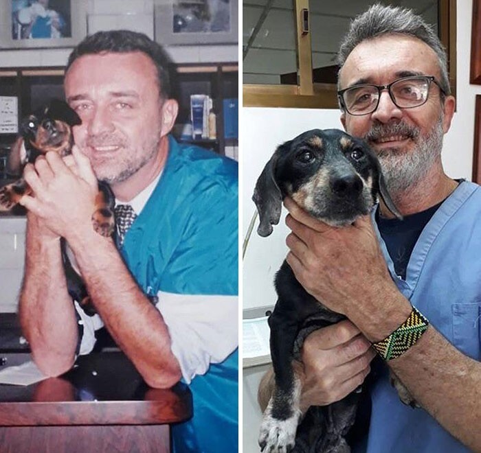 3. Ветеринар со своим пациентом, 15 лет разницы между фото