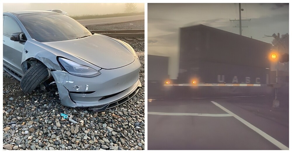 Владелец Tesla чуть не врезался в движущийся поезд в режиме «автономного вождения»